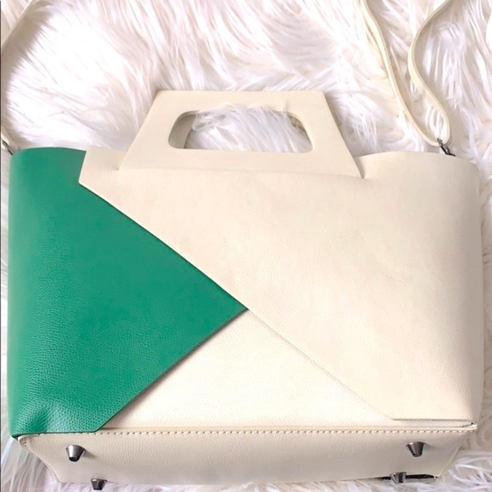 GENUINE LEATHER BAG MADE IN ITALY GREEN/OFF-WHITE
